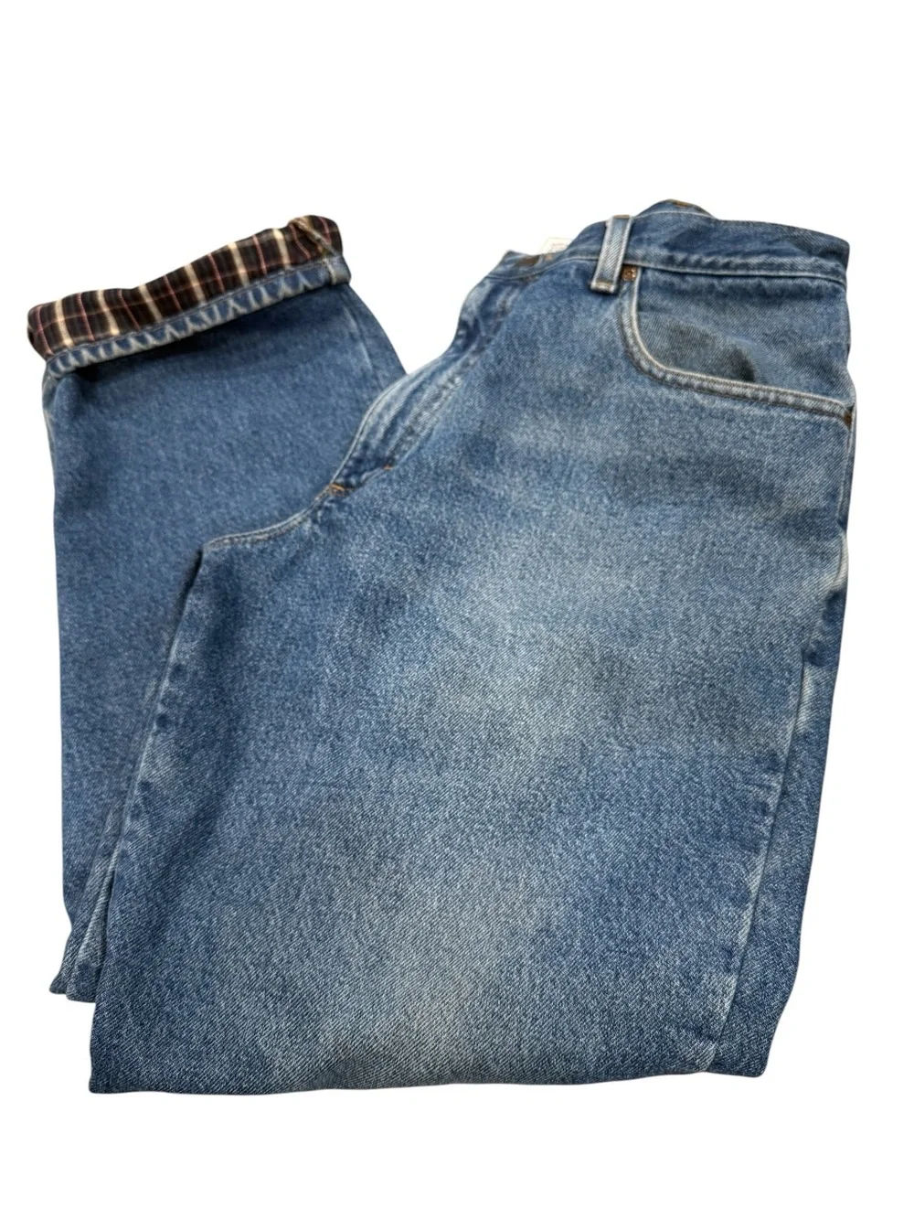 L.L. Bean Flannel Lined Relaxed Fit Denim Light Wash Blue Jeans 34X29.